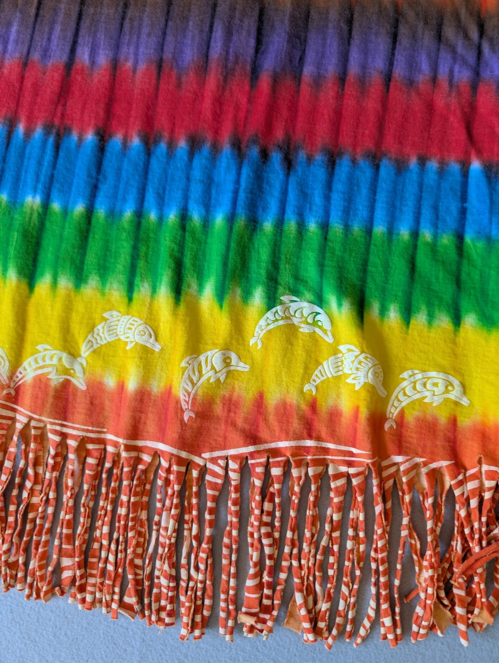 Vintage Cancun Mexico Rainbow Tie Dye Dolphin Fringe Tank Top Cover Up Festival - Picture 5 of 9
